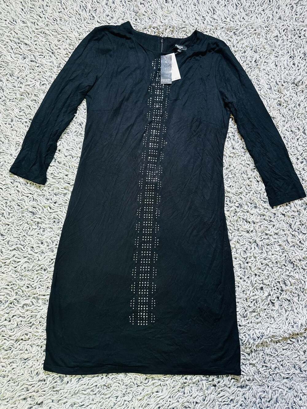 Premise Dresses Black Long Sleeve Studded Rhinestone Embellished Bodycon Dress